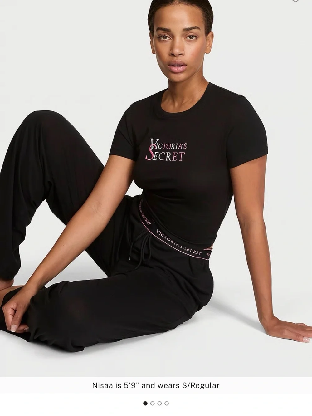 Victoria's Secret Black Short Sleeve Logo Sleep Tee with Pink Accent